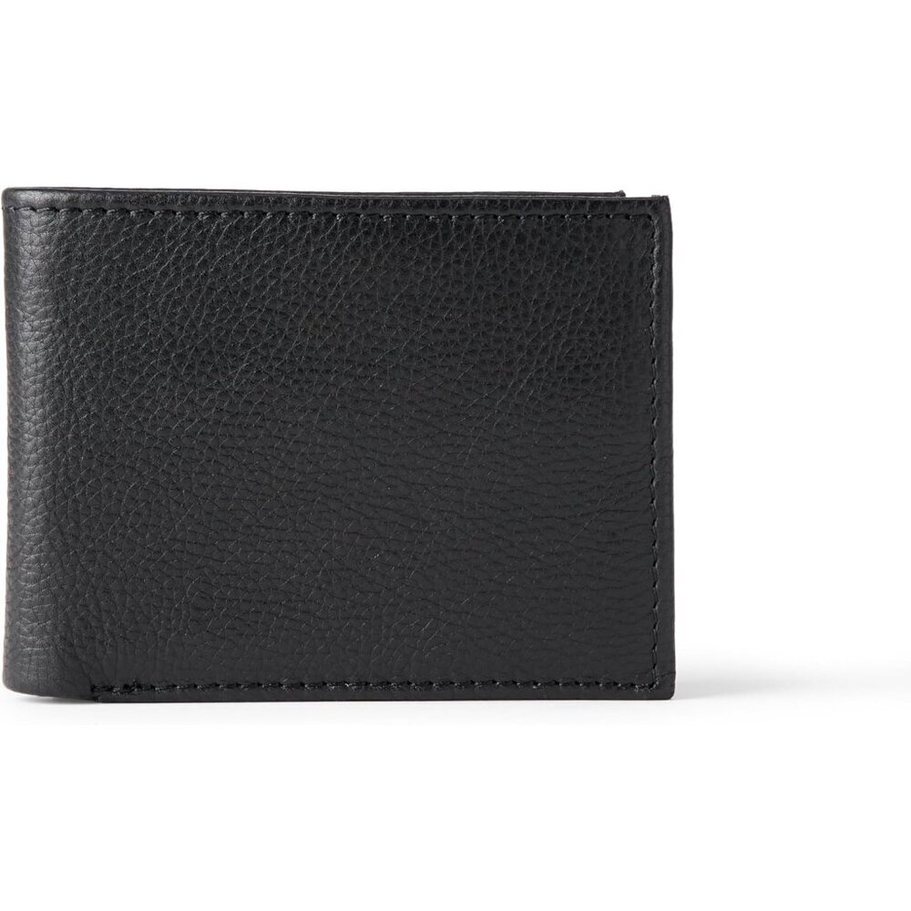 Men's Full Grain Leather Black Classic Bifold Wallet Card Style Slip Pocket
